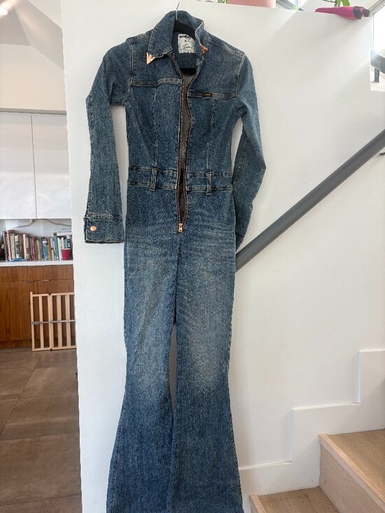 Wrangler Pants - UNWORN Wrangler x Lainey Wilson Denim Catsuit - Blue Flare Jumpsuit Sz 26 X 32